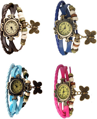 

NS18 Vintage Butterfly Rakhi Combo of 4 Brown, Sky Blue, Blue And Pink Watch - For Women
