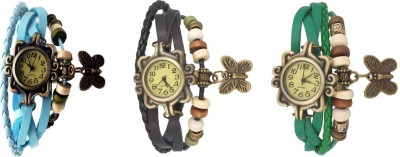 NS18 Vintage Butterfly Rakhi Watch Combo of 3 Sky Blue, Black And Green Analog Watch  - For Women   Watches  (NS18)