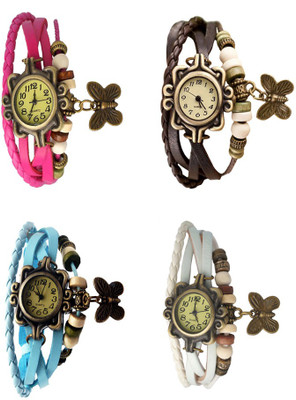 

Kissu Vintage Rakhi Combo of 4 Pink, Sky Blue, Brown And White Watch - For Women