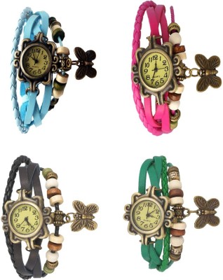 NS18 Vintage Butterfly Rakhi Combo of 4 Sky Blue, Black, Pink And Green Analog Watch  - For Women   Watches  (NS18)