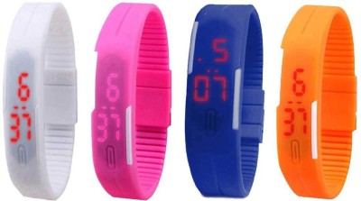 NS18 Silicone Led Magnet Band Combo of 4 White, Pink, Blue And Orange Digital Watch  - For Boys & Girls   Watches  (NS18)