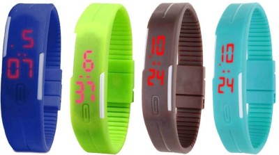 NS18 Silicone Led Magnet Band Watch Combo of 4 Blue, Green, Brown And Sky Blue Digital Watch  - For Couple   Watches  (NS18)
