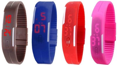 NS18 Silicone Led Magnet Band Watch Combo of 4 Brown, Blue, Red And Pink Digital Watch  - For Couple   Watches  (NS18)