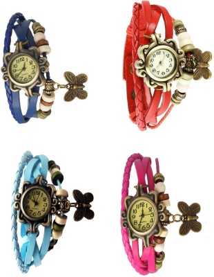 NS18 Vintage Butterfly Rakhi Combo of 4 Blue, Sky Blue, Red And Pink Analog Watch  - For Women   Watches  (NS18)