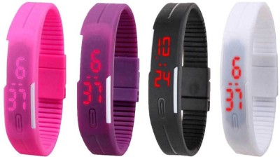 NS18 Silicone Led Magnet Band Combo of 4 Pink, Purple, Black And White Digital Watch  - For Boys & Girls   Watches  (NS18)