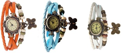 NS18 Vintage Butterfly Rakhi Combo of 3 Orange, Sky Blue And White Analog Watch  - For Women   Watches  (NS18)
