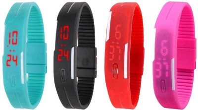 NS18 Silicone Led Magnet Band Watch Combo of 4 Sky Blue, Black, Red And Pink Digital Watch  - For Couple   Watches  (NS18)