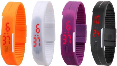 NS18 Silicone Led Magnet Band Combo of 4 Orange, White, Purple And Black Digital Watch  - For Boys & Girls   Watches  (NS18)