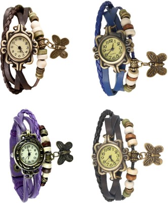 NS18 Vintage Butterfly Rakhi Combo of 4 Brown, Purple, Blue And Black Analog Watch  - For Women   Watches  (NS18)