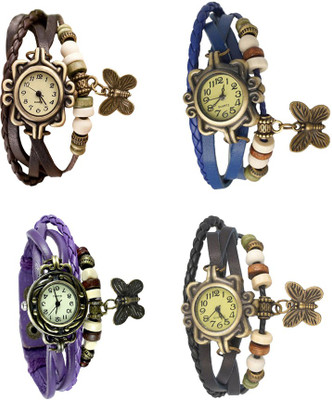 

Kissu Vintage Rakhi Combo of 4 Brown, Purple, Blue And Black Watch - For Women