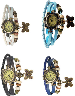 

NS18 Vintage Butterfly Rakhi Combo of 4 White, Black, Sky Blue And Blue Watch - For Women