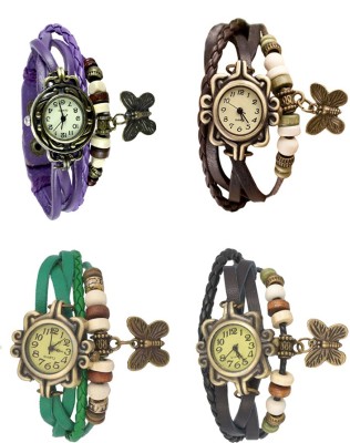 NS18 Vintage Butterfly Rakhi Combo of 4 Purple, Green, Brown And Black Analog Watch  - For Women   Watches  (NS18)
