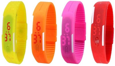 NS18 Silicone Led Magnet Band Watch Combo of 4 Yellow, Orange, Pink And Red Digital Watch  - For Couple   Watches  (NS18)
