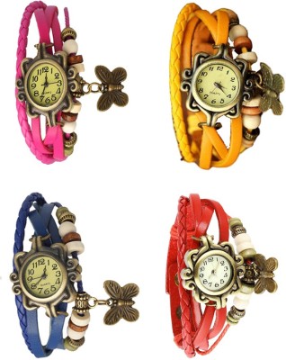 NS18 Vintage Butterfly Rakhi Combo of 4 Pink, Blue, Yellow And Red Analog Watch  - For Women   Watches  (NS18)