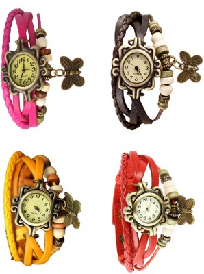 NS18 Vintage Butterfly Rakhi Combo of 4 Pink, Yellow, Brown And Red Analog Watch  - For Women   Watches  (NS18)