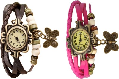 NS18 Vintage Butterfly Rakhi Watch Combo of 2 Brown And Pink Analog Watch  - For Women   Watches  (NS18)