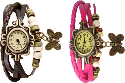 

Kissu Vintage Rakhi Watch Combo of 2 Brown And Pink Watch - For Women