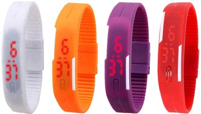 NS18 Silicone Led Magnet Band Watch Combo of 4 White, Orange, Purple And Red Watch  - For Couple   Watches  (NS18)