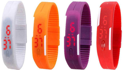 View NS18 Silicone Led Magnet Band Watch Combo of 4 White, Orange, Purple And Red Watch  - For Couple Wrist Watches Price Online(NS18)
