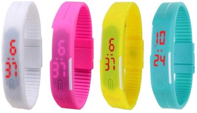 NS18 Silicone Led Magnet Band Watch Combo of 4 White, Pink, Yellow And Sky Blue Digital Watch  - For Couple   Watches  (NS18)