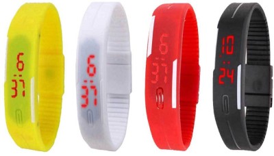 NS18 Silicone Led Magnet Band Combo of 4 Yellow, White, Red And Black Digital Watch  - For Boys & Girls   Watches  (NS18)