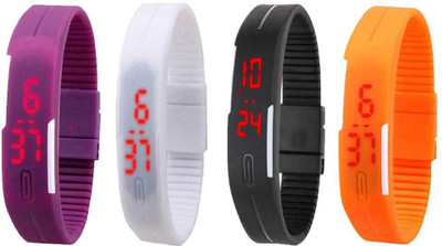 

NS18 Silicone Led Magnet Band Combo of 4 Purple, White, Black And Orange Watch - For Boys & Girls