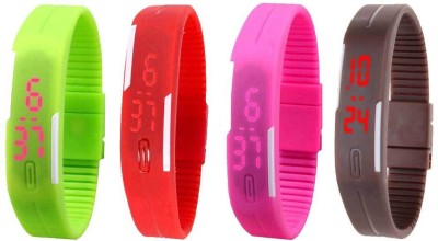 NS18 Silicone Led Magnet Band Combo of 4 Green, Red, Pink And Brown Digital Watch  - For Boys & Girls   Watches  (NS18)