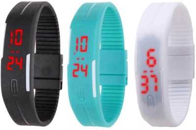 NS18 Silicone Led Magnet Band Combo of 3 Black, Sky Blue And White Digital Watch  - For Boys & Girls   Watches  (NS18)