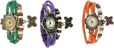 NS18 Vintage Butterfly Rakhi Watch Combo of 3 Green, Purple And Orange Analog Watch  - For Women   Watches  (NS18)