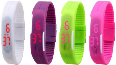 NS18 Silicone Led Magnet Band Combo of 4 White, Purple, Green And Pink Digital Watch  - For Boys & Girls   Watches  (NS18)