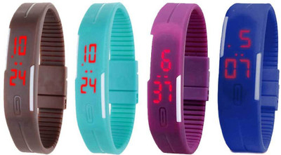 

NS18 Silicone Led Magnet Band Combo of 4 Brown, Sky Blue, Purple And Blue Watch - For Boys & Girls