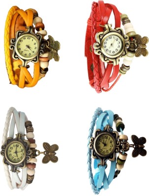 NS18 Vintage Butterfly Rakhi Combo of 4 Yellow, White, Red And Sky Blue Analog Watch  - For Women   Watches  (NS18)