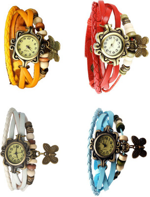 View NS18 Vintage Butterfly Rakhi Combo of 4 Yellow, White, Red And Sky Blue Analog Watch  - For Women Wrist Watches Price Online(NS18)