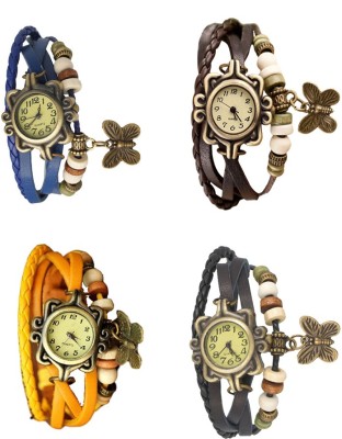 NS18 Vintage Butterfly Rakhi Combo of 4 Blue, Yellow, Brown And Black Analog Watch  - For Women   Watches  (NS18)