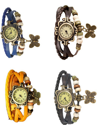 NS18 Vintage Butterfly Rakhi Combo of 4 Blue, Yellow, Brown And Black Analog Watch  - For Women   Watches  (NS18)