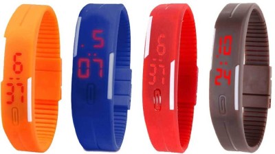 NS18 Silicone Led Magnet Band Combo of 4 Orange, Blue, Red And Brown Digital Watch  - For Boys & Girls   Watches  (NS18)
