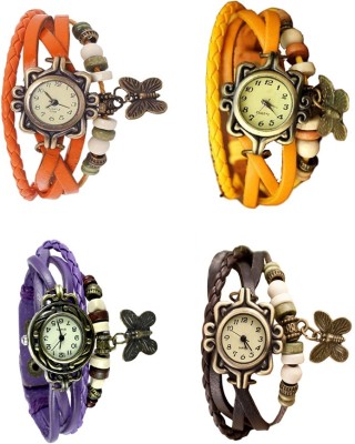 NS18 Vintage Butterfly Rakhi Combo of 4 Orange, Purple, Yellow And Brown Analog Watch  - For Women   Watches  (NS18)