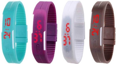 NS18 Silicone Led Magnet Band Combo of 4 Sky Blue, Purple, White And Brown Digital Watch  - For Boys & Girls   Watches  (NS18)
