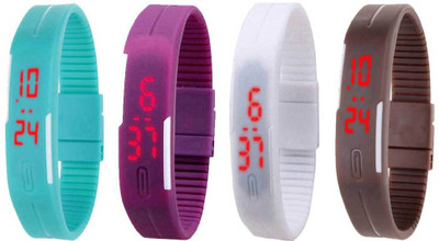 NS18 Silicone Led Magnet Band Combo of 4 Sky Blue, Purple, White And Brown Digital Watch  - For Boys & Girls   Watches  (NS18)