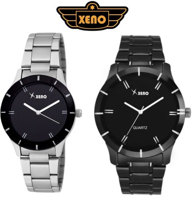 Xeno ZD000201-206M Black & Silver Metal Black Dial Couple Mix N Match Watch  - For Couple   Watches  (Xeno)