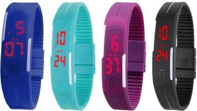 NS18 Silicone Led Magnet Band Combo of 4 Blue, Sky Blue, Purple And Black Digital Watch  - For Boys & Girls   Watches  (NS18)