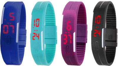

Kissu Led Magnet Band Combo of 4 Blue, Sky Blue, Purple And Black Watch - For Men & Women