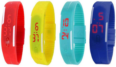 

NS18 Silicone Led Magnet Band Combo of 4 Red, Yellow, Sky Blue And Blue Watch - For Boys & Girls