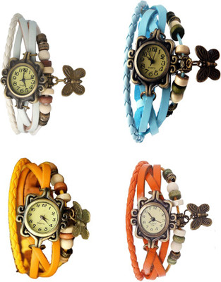 

Kissu Vintage Rakhi Combo of 4 White, Yellow, Sky Blue And Orange Watch - For Women