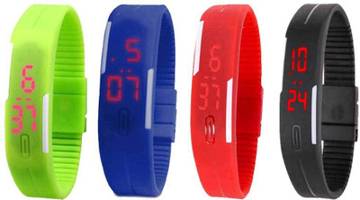 

NS18 Silicone Led Magnet Band Combo of 4 Green, Blue, Red And Black Watch - For Boys & Girls