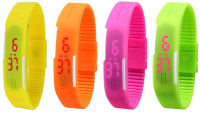 

NS18 Silicone Led Magnet Band Combo of 4 Yellow, Orange, Pink And Green Watch - For Boys & Girls