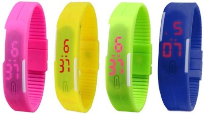 NS18 Silicone Led Magnet Band Combo of 4 Pink, Yellow, Green And Blue Digital Watch  - For Boys & Girls   Watches  (NS18)