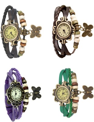 NS18 Vintage Butterfly Rakhi Combo of 4 Black, Purple, Brown And Green Analog Watch  - For Women   Watches  (NS18)