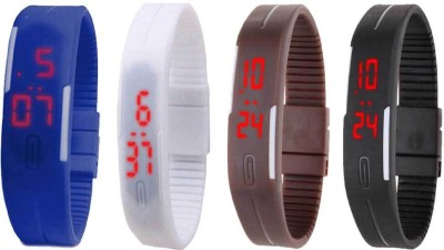 NS18 Silicone Led Magnet Band Combo of 4 Blue, White, Brown And Black Digital Watch  - For Boys & Girls   Watches  (NS18)