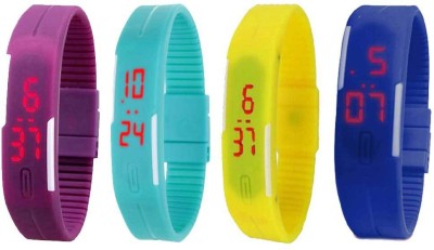 NS18 Silicone Led Magnet Band Combo of 4 Purple, Sky Blue, Yellow And Blue Digital Watch  - For Boys & Girls   Watches  (NS18)